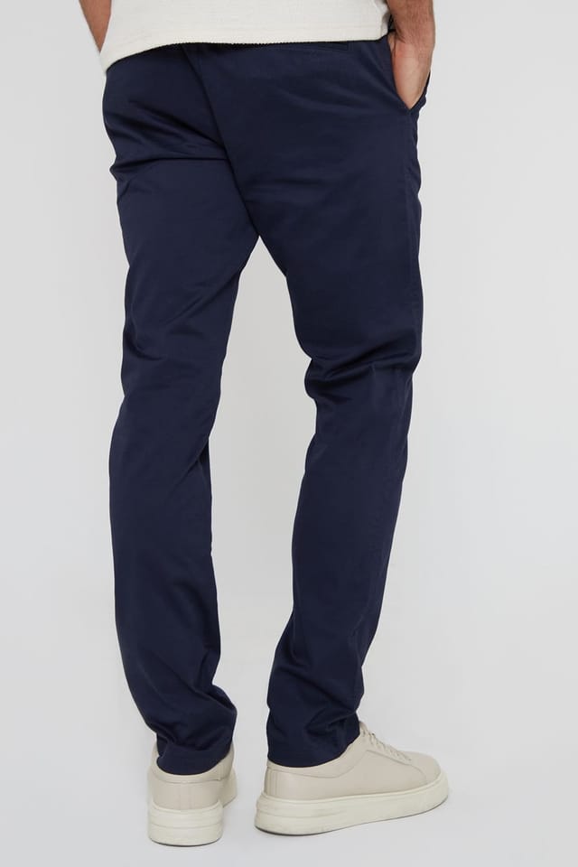 Threadbare Threadbare Men's 'Castello' Cotton Slim Fit Chino Trousers With Stretch in Navy - 2