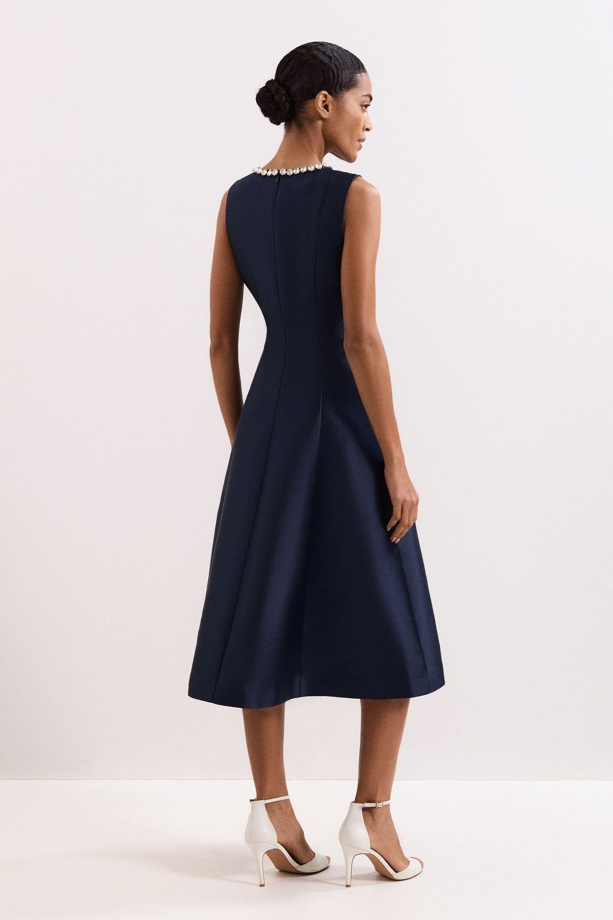 Phase Eight Phase Eight Women's Judy Embellished-Neck Satin Midi Dress in Dark Navy - 3