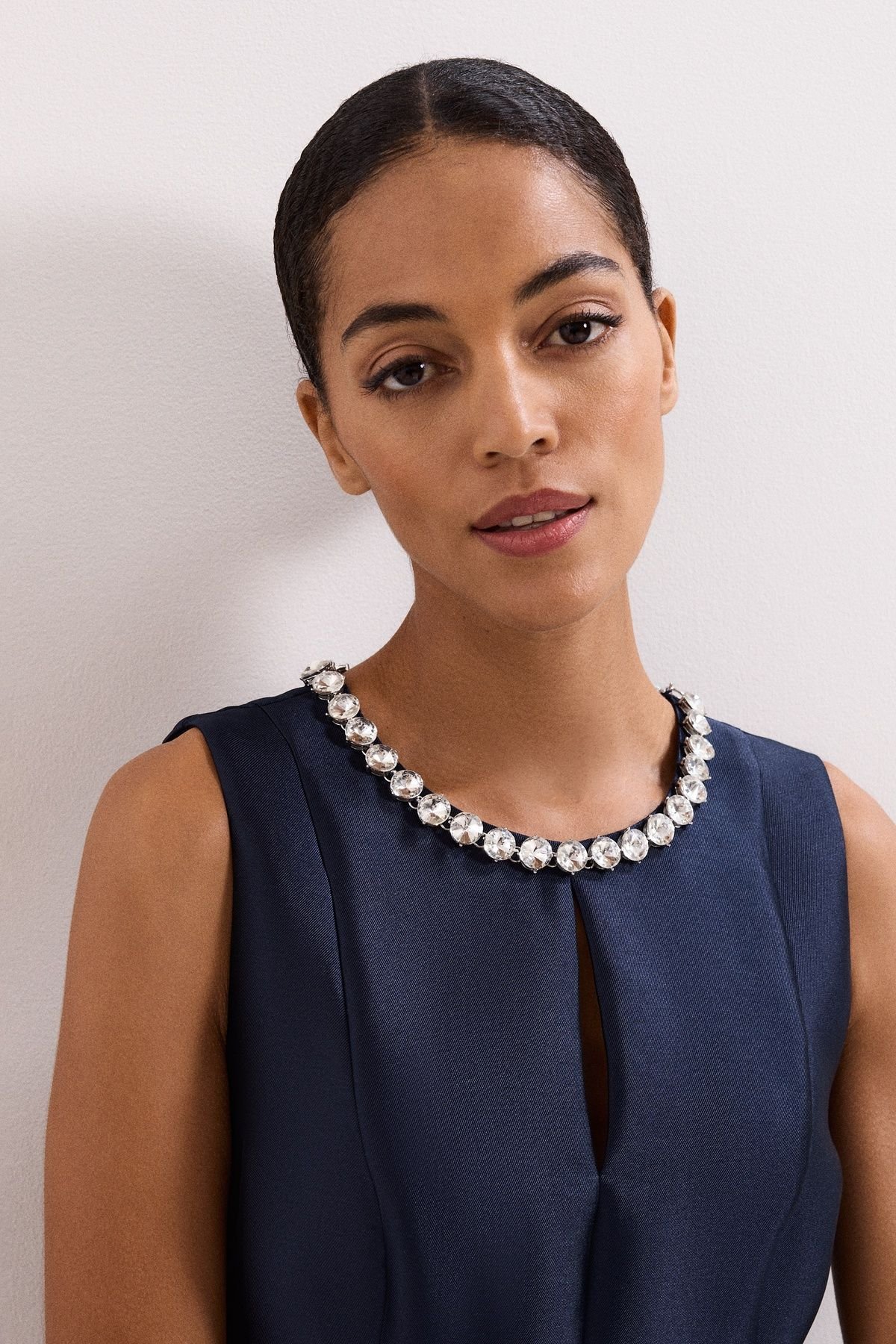 Phase Eight Phase Eight Women's Judy Embellished-Neck Satin Midi Dress in Dark Navy - 4