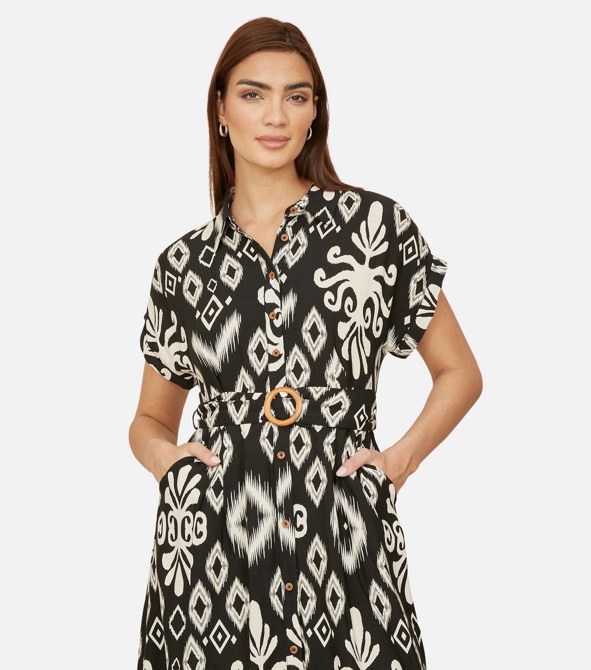 Yumi Women's Black Patterned Midi Shirt Dress Yumi New Look - 3