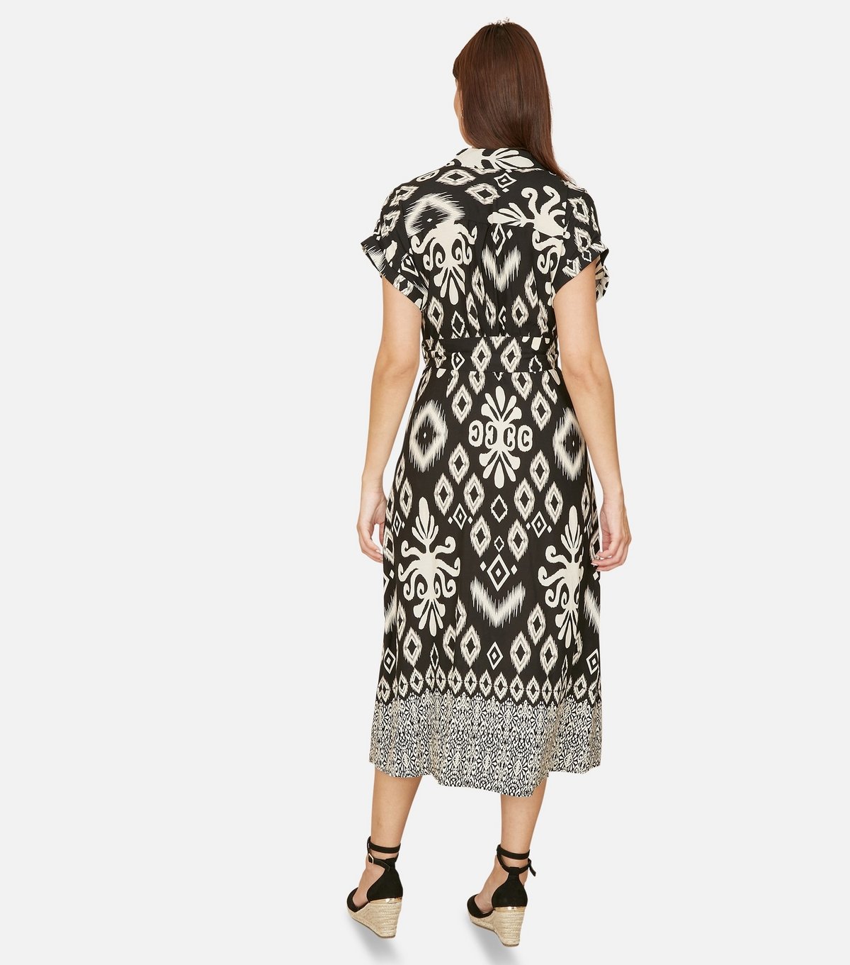 Yumi Women's Black Patterned Midi Shirt Dress Yumi New Look - 4