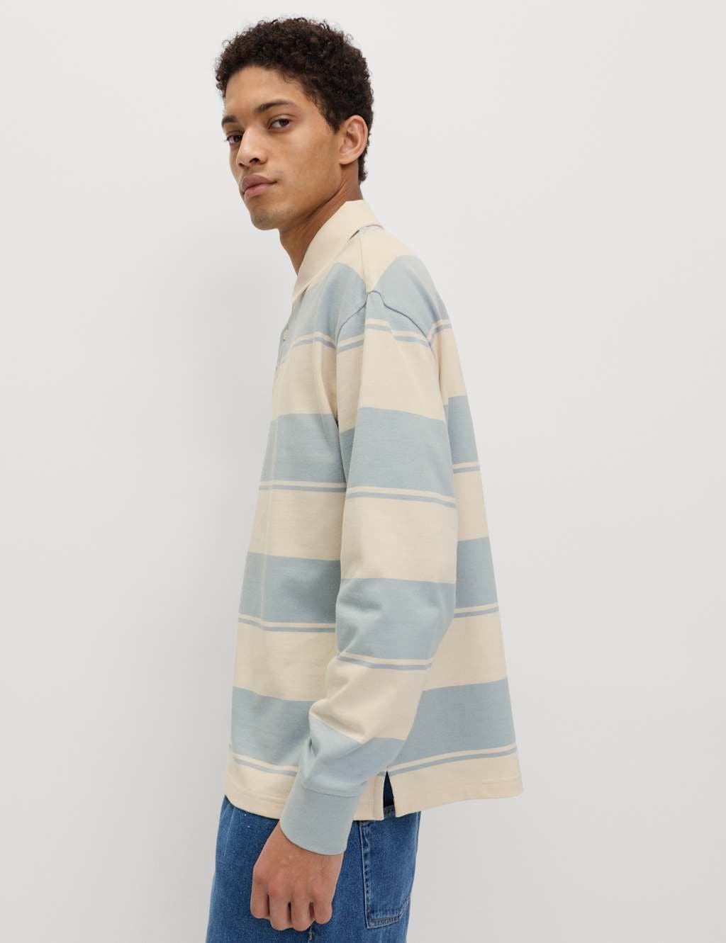 Marks & Spencer M&S Pure Cotton Striped Rugby Shirt Soft Blue