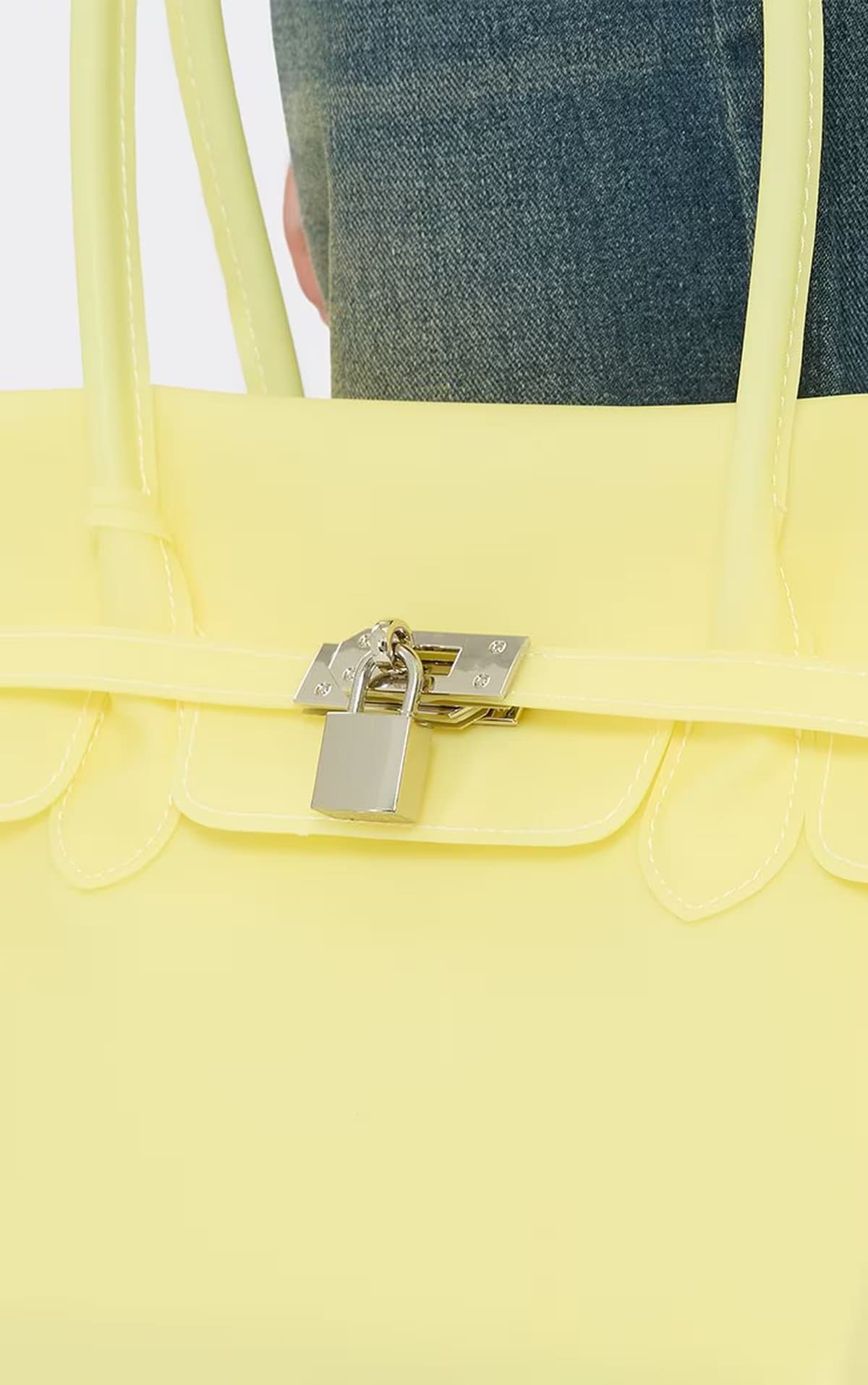EGO Ellar Lock Detail Tote Bag In Yellow Rubber, Women's Size UK 0