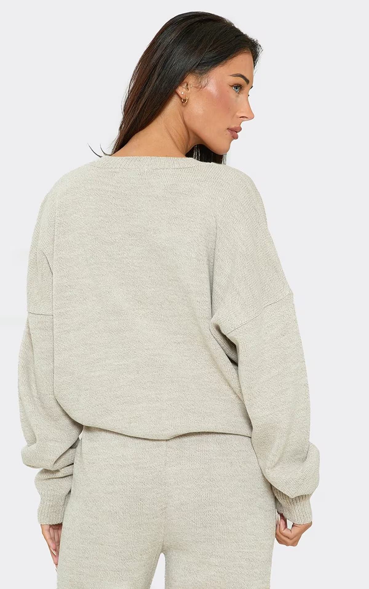 EGO Long Sleeve Crew Neck Ego Logo Jumper In Beige Knit, Women's Size UK S