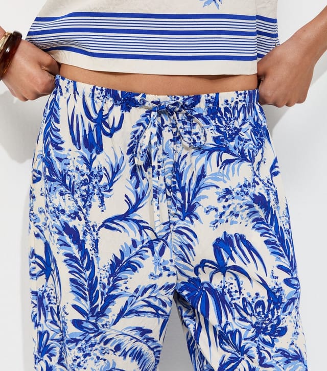 New Look Women's Blue Palm Tree Print Wide Leg Trousers New Look - 2