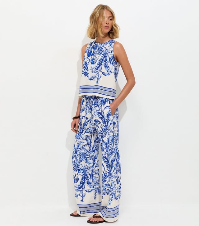 New Look Women's Blue Palm Tree Print Wide Leg Trousers New Look - 3
