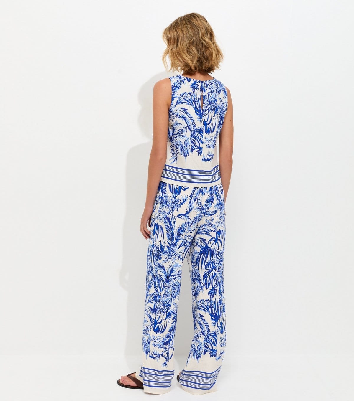 New Look Women's Blue Palm Tree Print Wide Leg Trousers New Look - 4