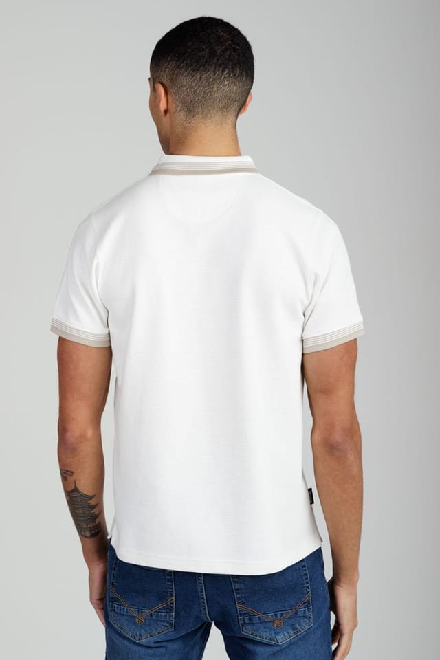 Firetrap Firetrap Men's Regular Fit Cotton Ottoman Zip Polo in Ecru - 2