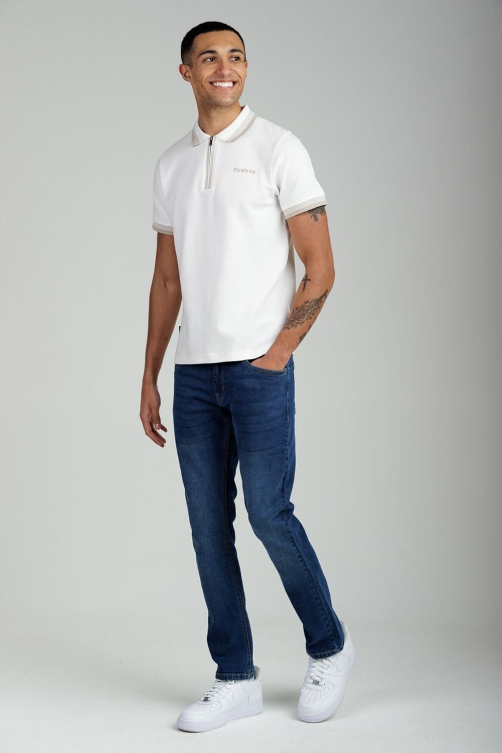 Firetrap Firetrap Men's Regular Fit Cotton Ottoman Zip Polo in Ecru - 4