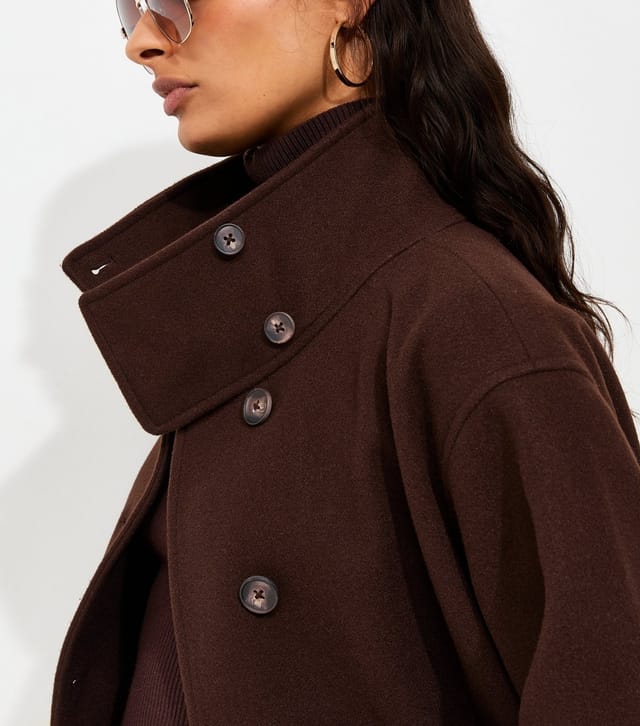 New Look Women's Dark Brown Woven Funnel Neck Jacket New Look - 2
