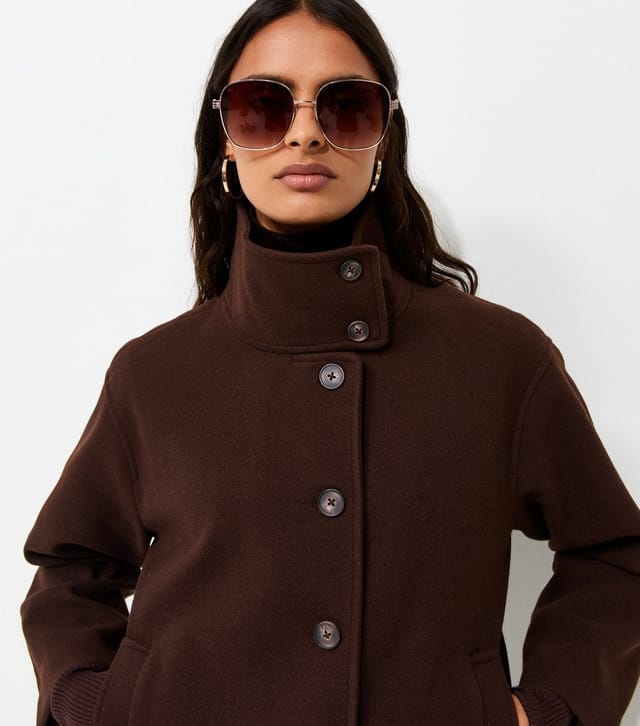New Look Women's Dark Brown Woven Funnel Neck Jacket New Look - 3