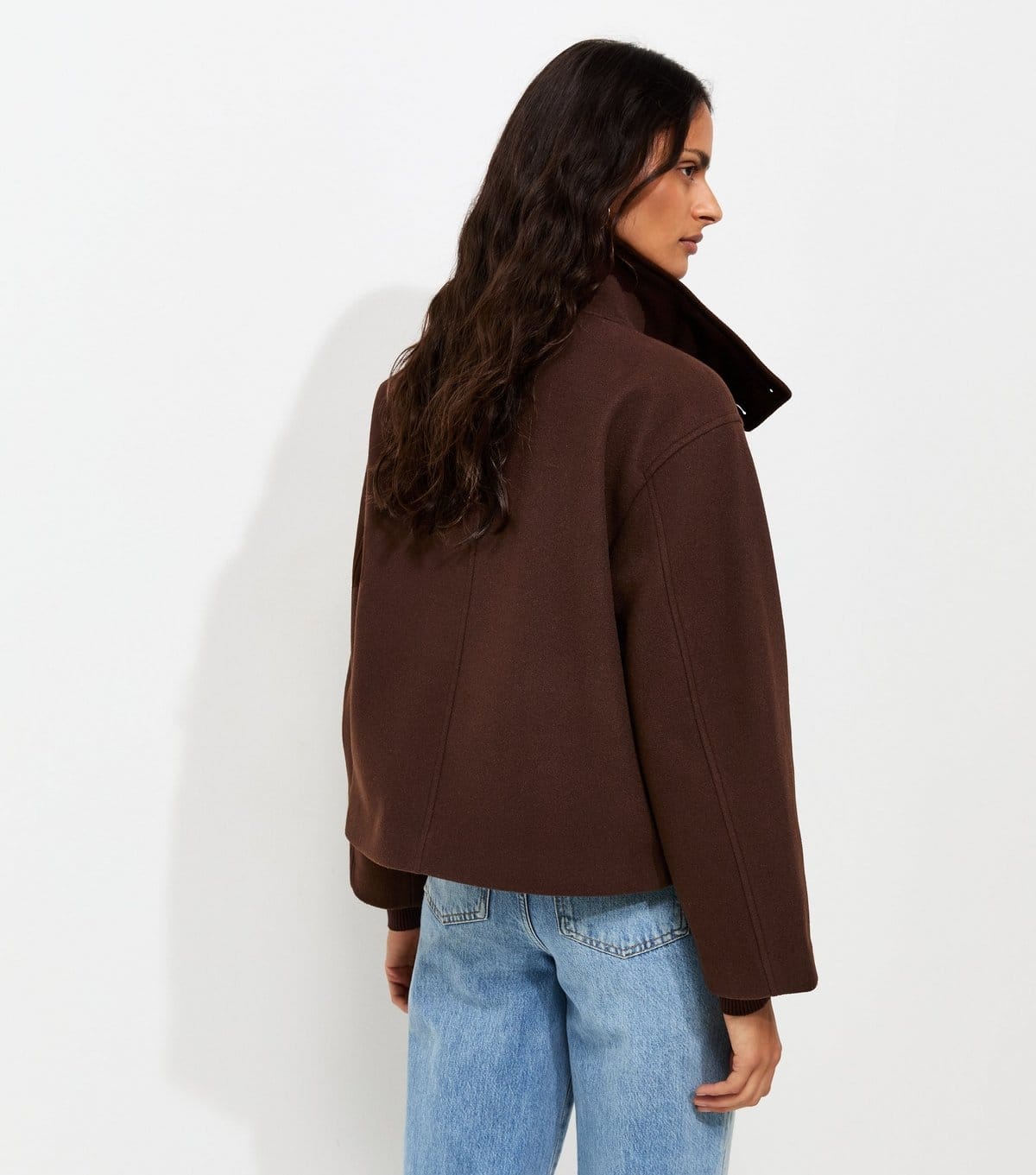 New Look Women's Dark Brown Woven Funnel Neck Jacket New Look - 4