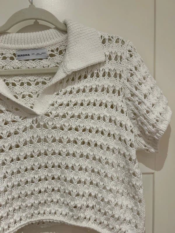 Bershka Bershka White Cropped Crochet Knitted jumper | UK Size 10-14