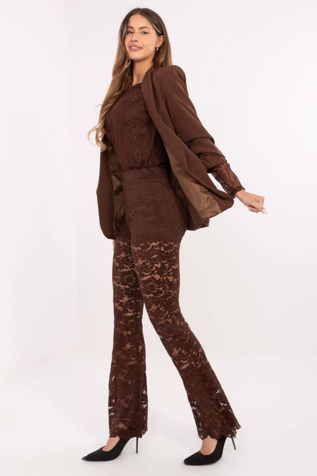 Love Lace Love Lace Women's Lace High Waist Bell Bottom Pants in Brown - 2