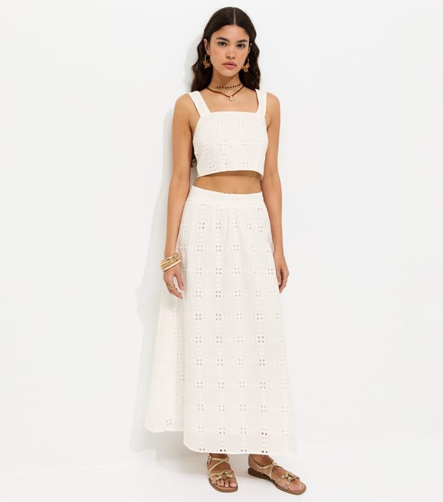 New Look Women's White Embroidered Cut Out Maxi Skirt New Look - 2