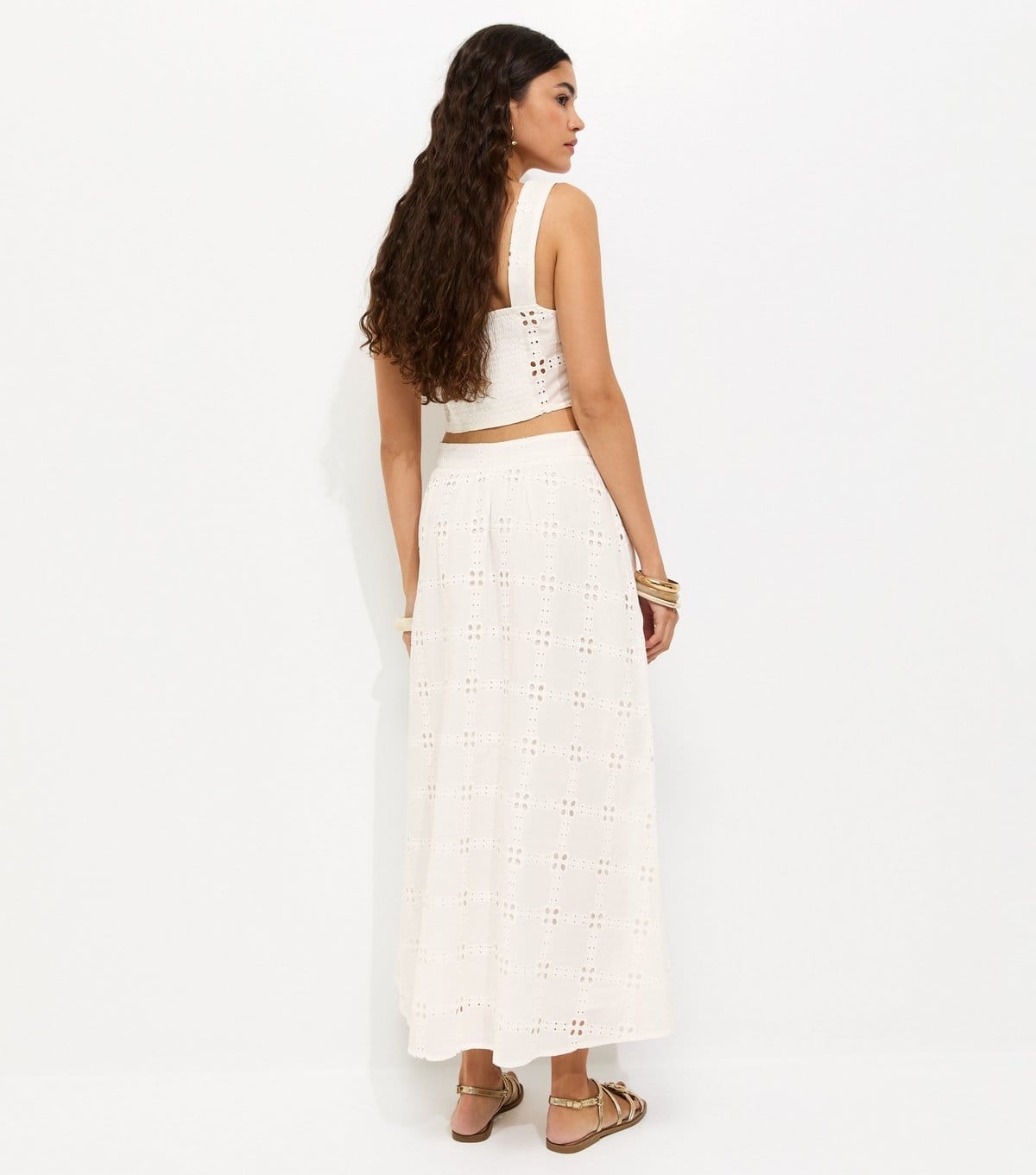 New Look Women's White Embroidered Cut Out Maxi Skirt New Look - 4