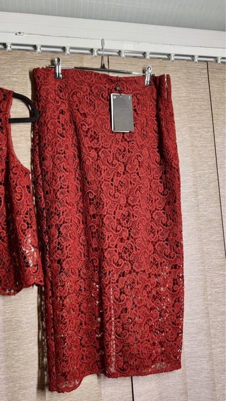 Zara Zara lace two piece co-ord set red/brown top & skirt size L BNWT