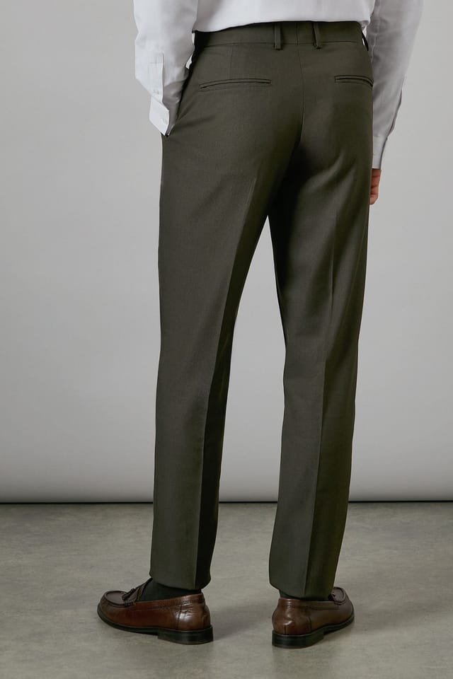 Burton Burton Men's Khaki Textured Stretch Slim Fit Suit Trouser - 3