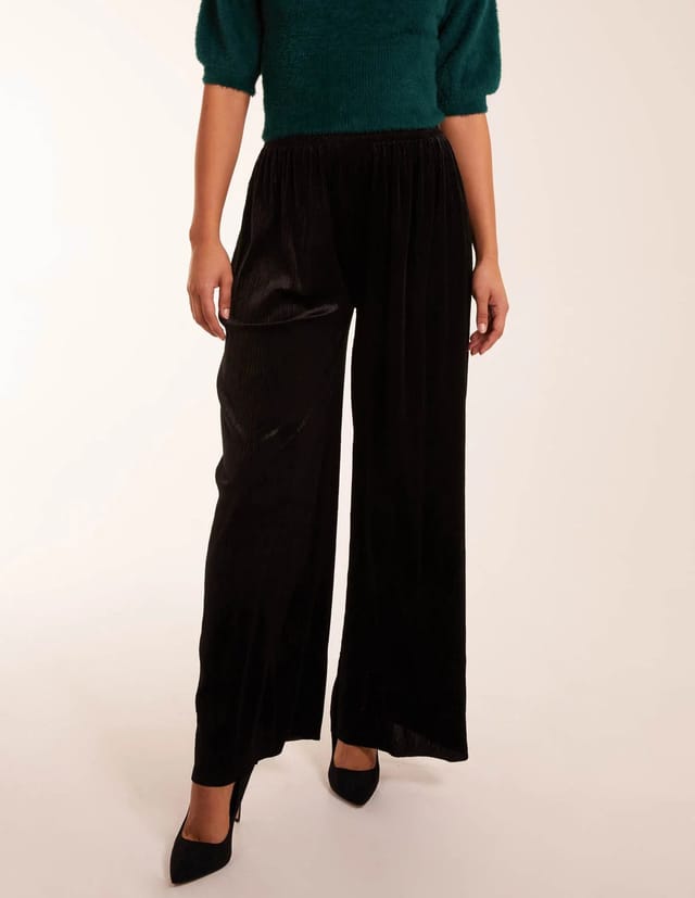 Blue Vanilla Wide Leg Textured Velour Trouser - 2