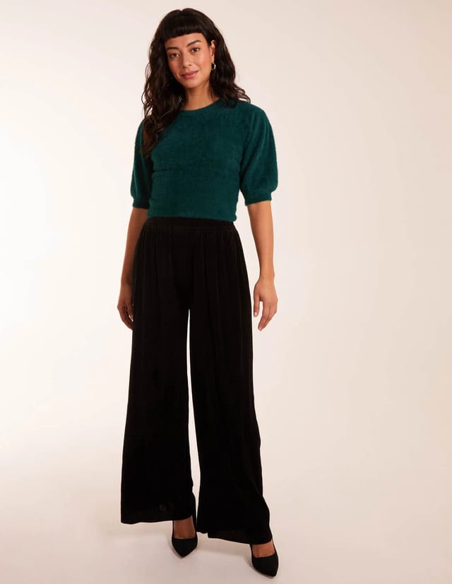 Blue Vanilla Wide Leg Textured Velour Trouser - 3