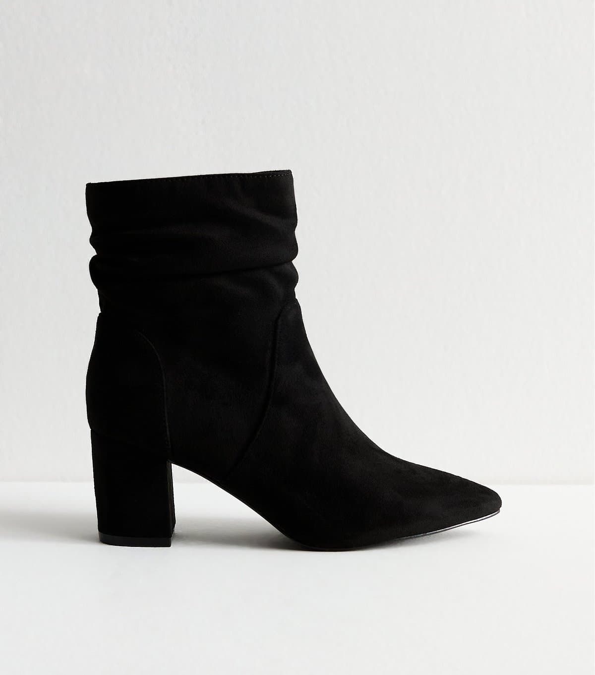 New Look Women's Black Faux Suede Ruched Effect Ankle Boots Vegan New Look