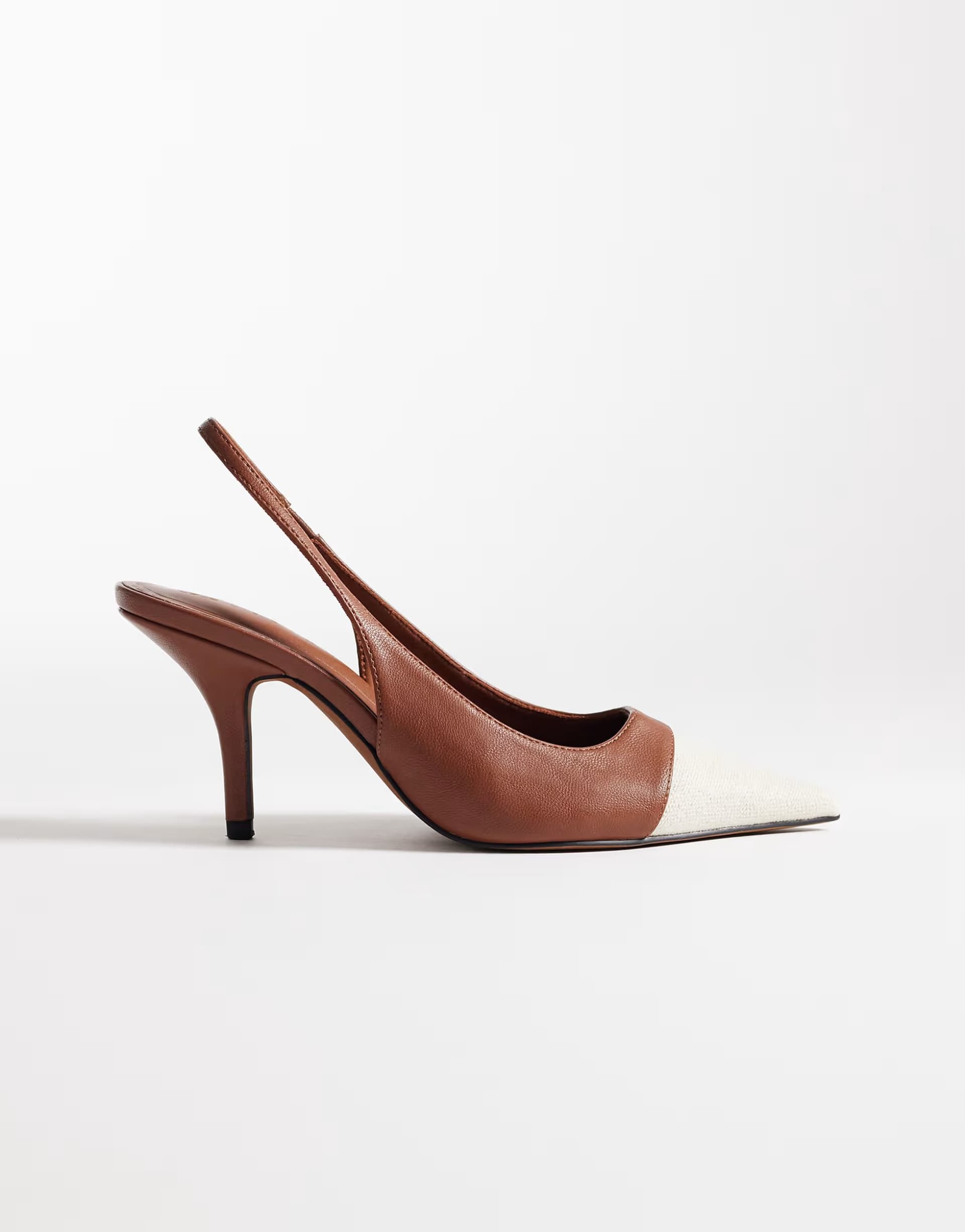 ASOS ASOS DESIGN Sylvie two tone  slingback mid heel shoes in natural and tan
