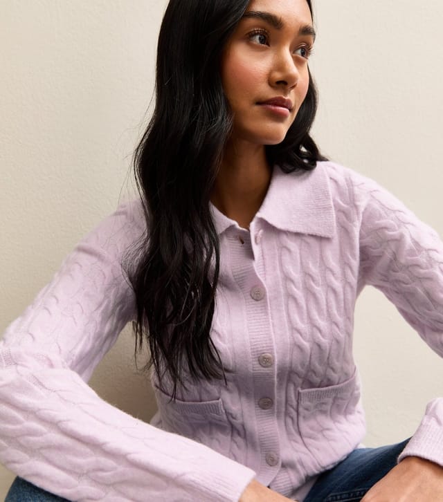 New Look Women's Lilac Cable Knit Collared Cardigan New Look - 2