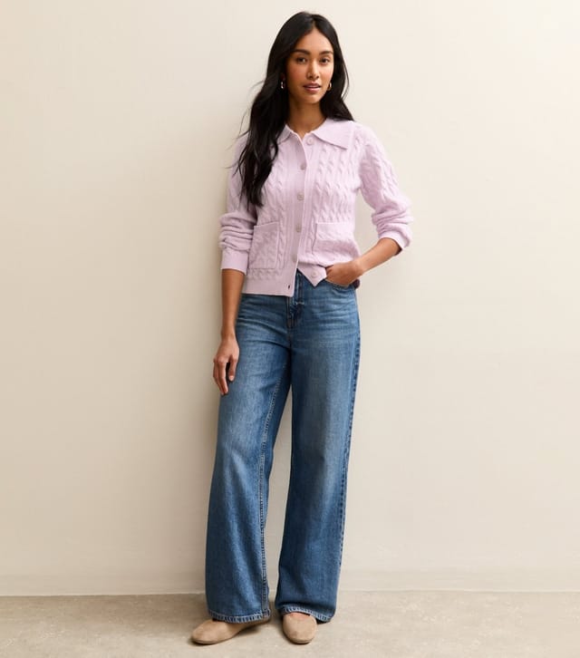 New Look Women's Lilac Cable Knit Collared Cardigan New Look - 3