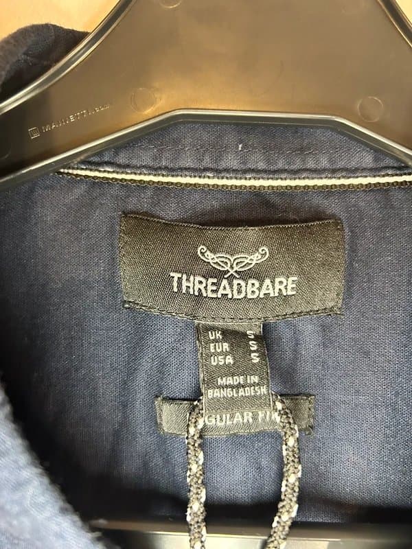 Threadbare Threadbare Navy Short Sleeve Shirt – Size S – Linen Cotton Blend