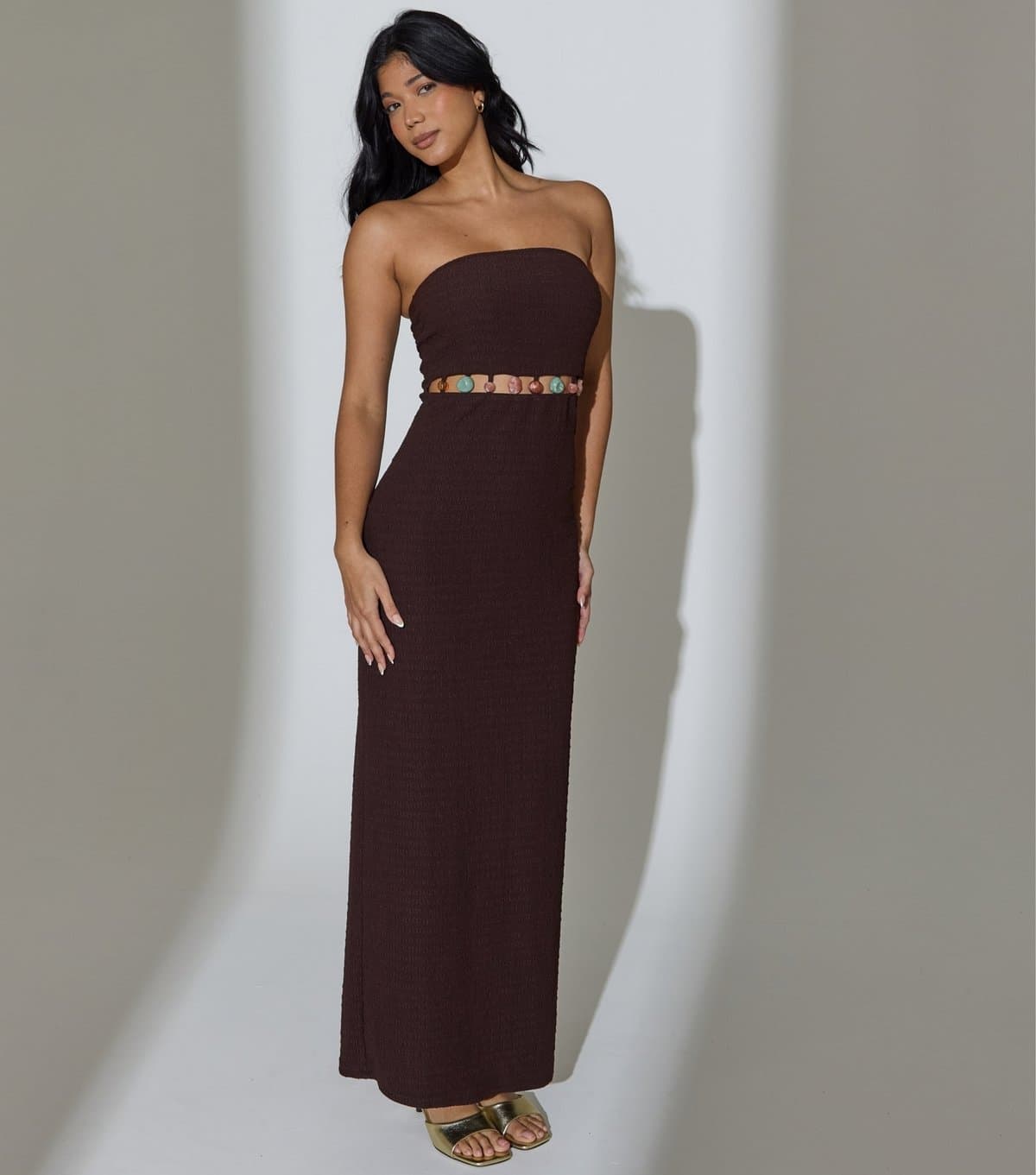 South Beach Women's Brown Textured Bead Trim Bandeau Maxi Dress South Beach New Look