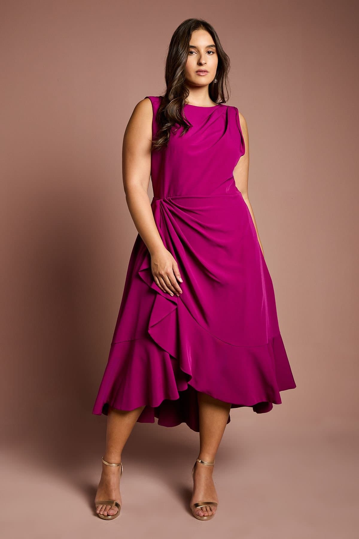 Coast Coast Women's Plus Size Crepe Ruffle Dress in Berry