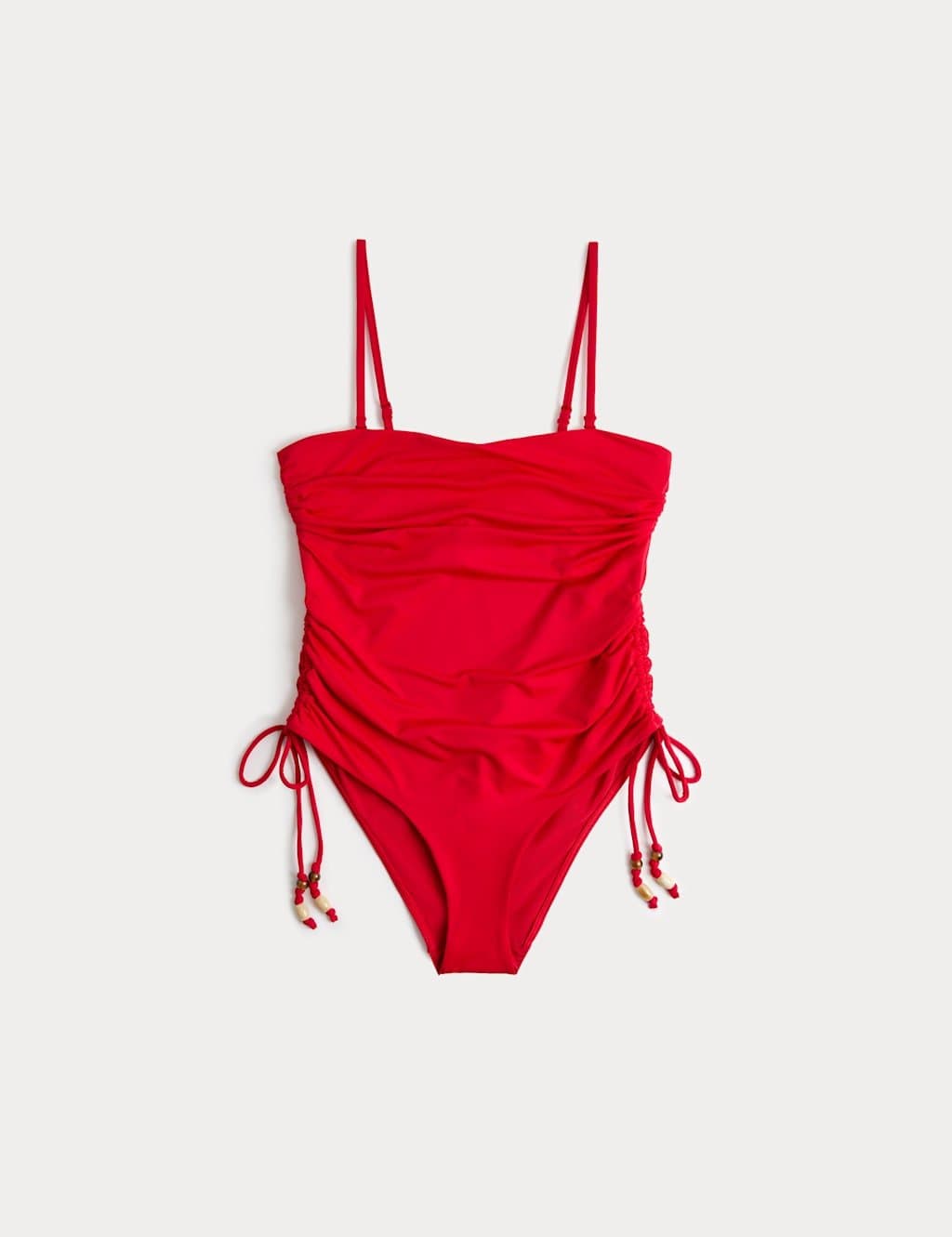 Marks & Spencer M&S Tummy Control Wired Ruched Bandeau Swimsuit Lacquer Red