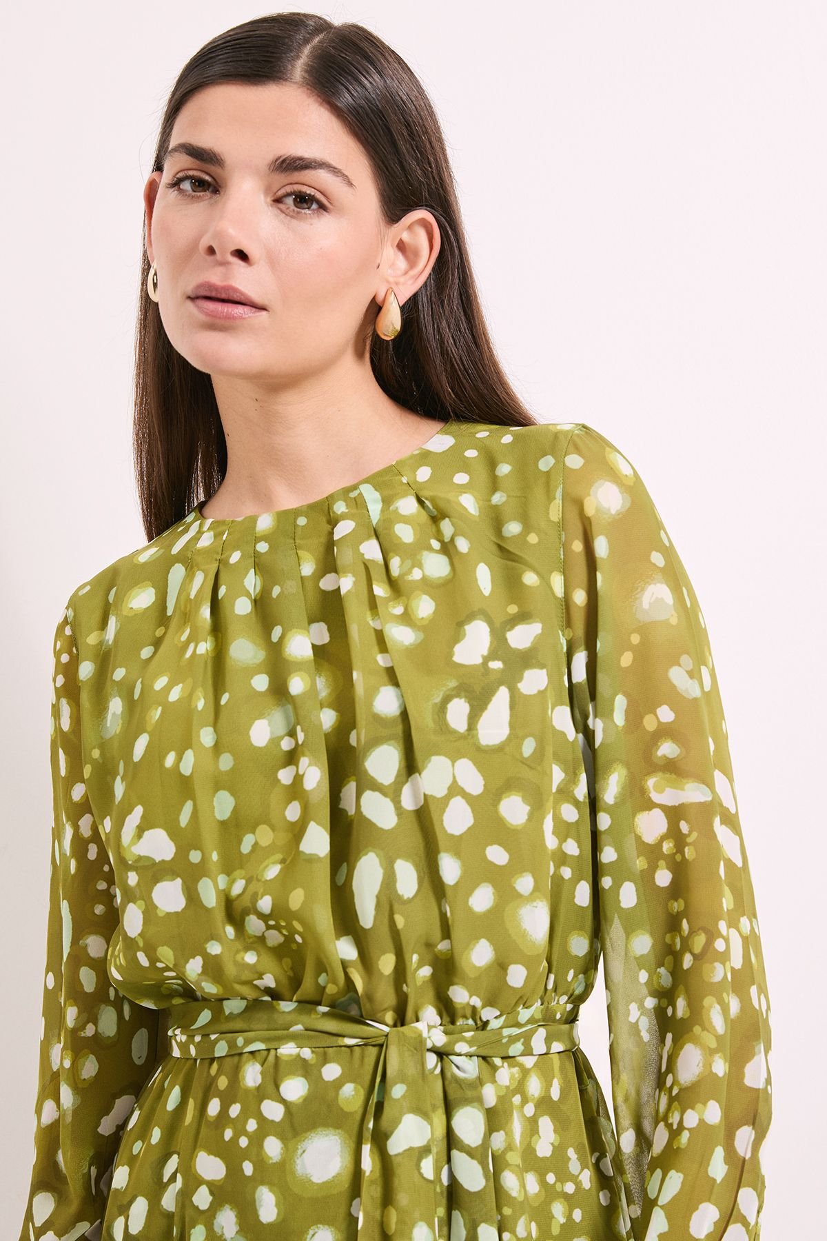 Principles Principles Women's Green Spot Pleat Neck Drape Midi Dress - 4