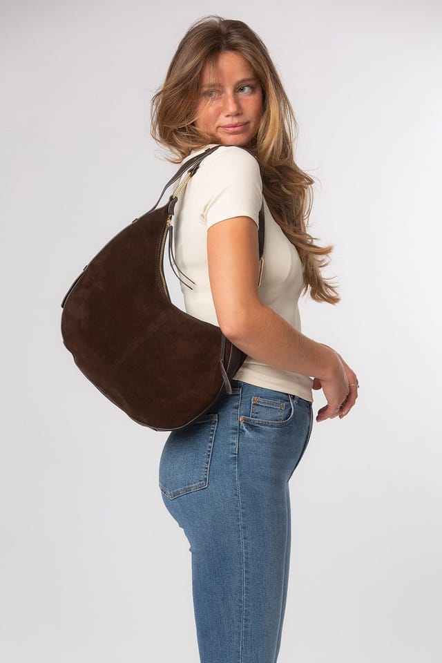 Cultured London Cultured London Women's 'Kacey' Suede & Leather Shoulder Bag in Dark Brown - 2