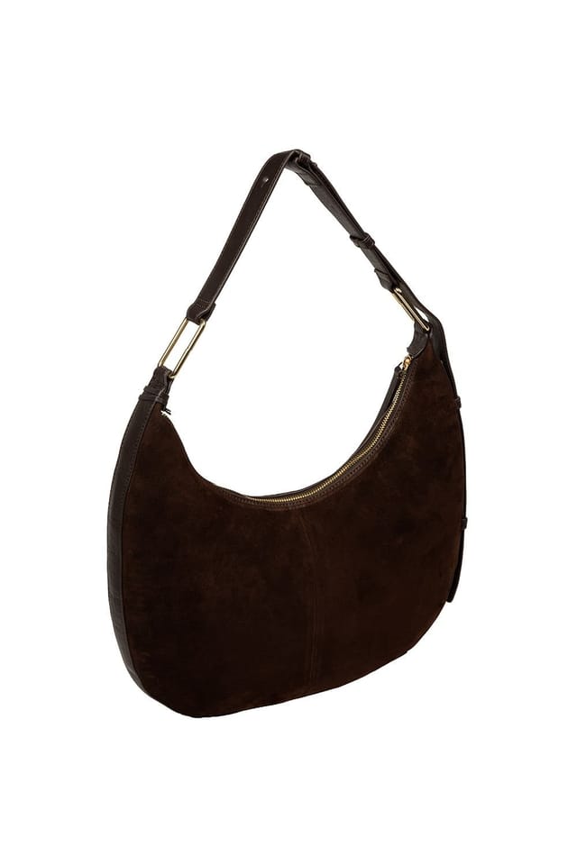 Cultured London Cultured London Women's 'Kacey' Suede & Leather Shoulder Bag in Dark Brown - 3