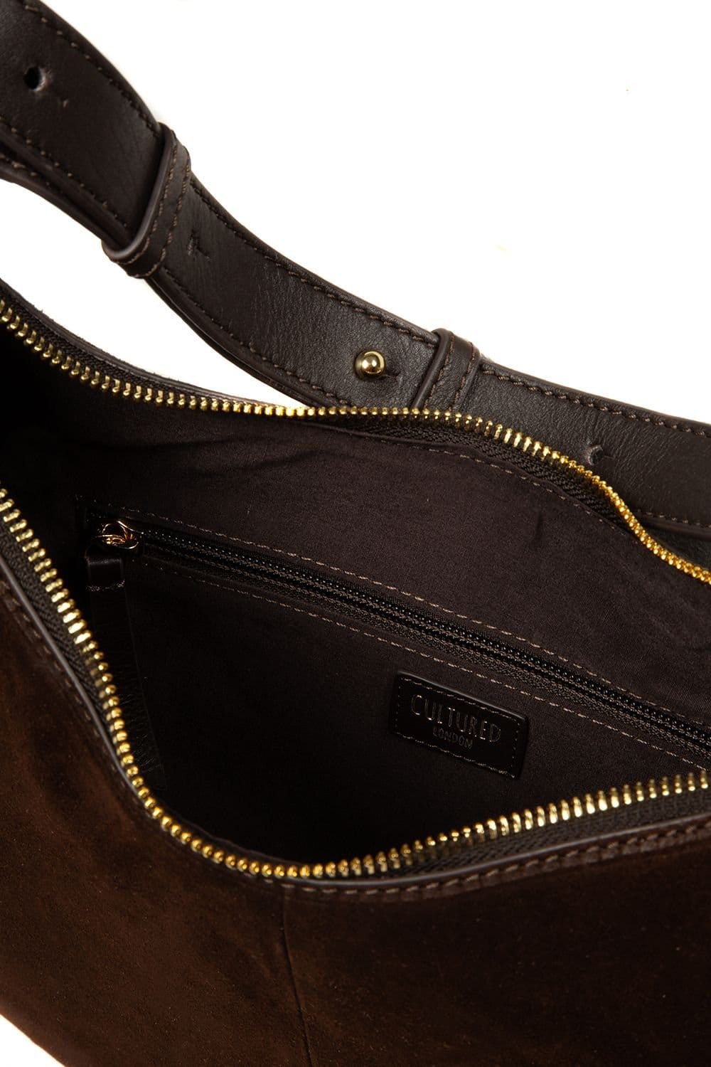Cultured London Cultured London Women's 'Kacey' Suede & Leather Shoulder Bag in Dark Brown - 4