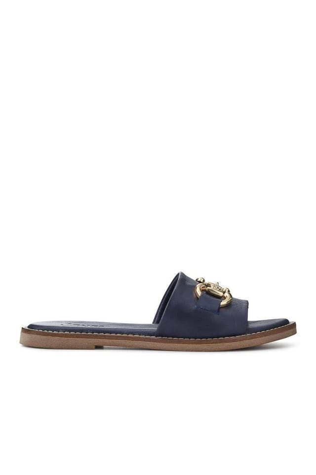 Jones Bootmaker Jones Bootmaker Women's Emillina Leather Buckle Mule Sandals in Navy - 2