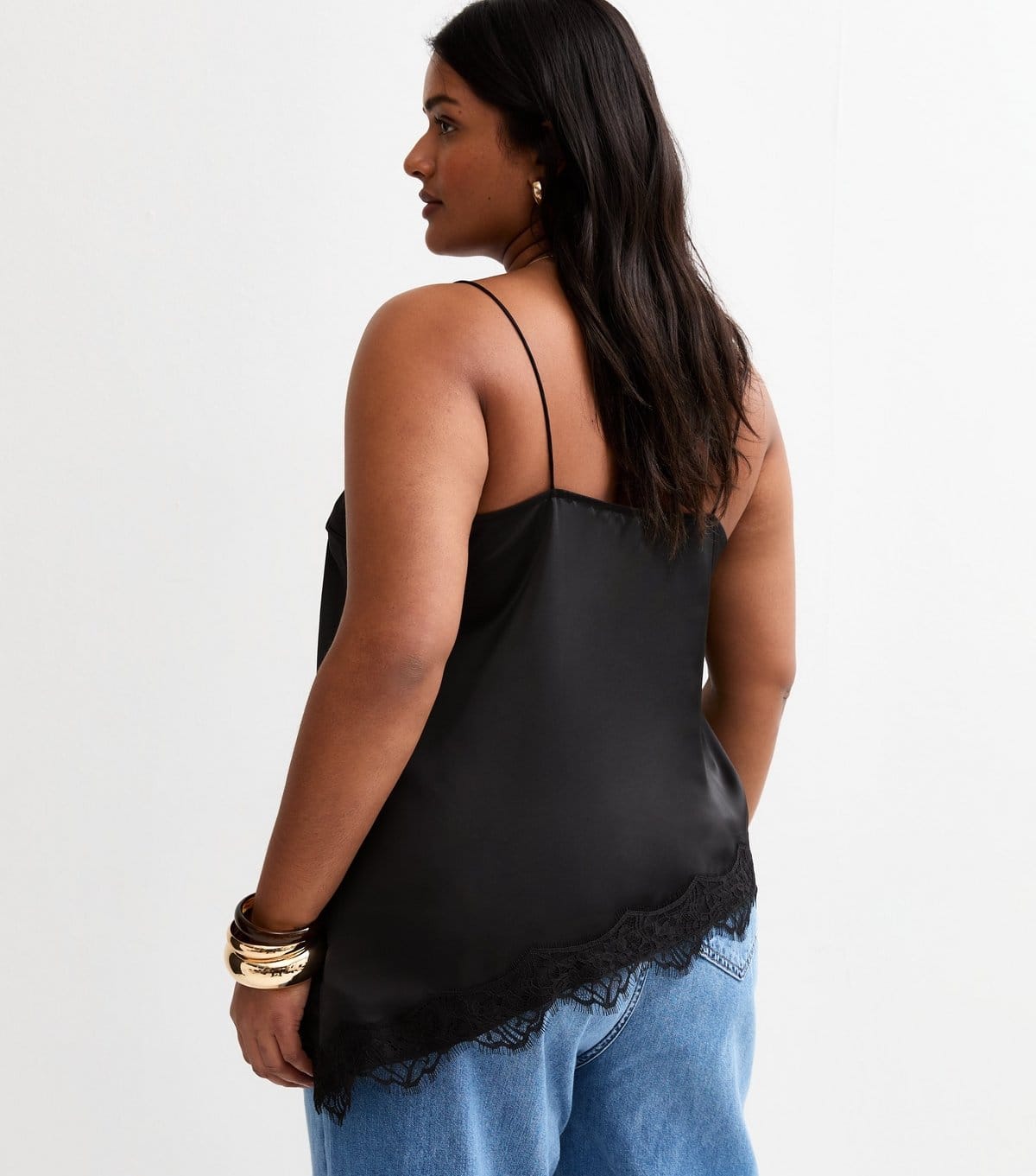 New Look Women's Plus Size Black Longline Lace Cami Top Curves New Look - 4