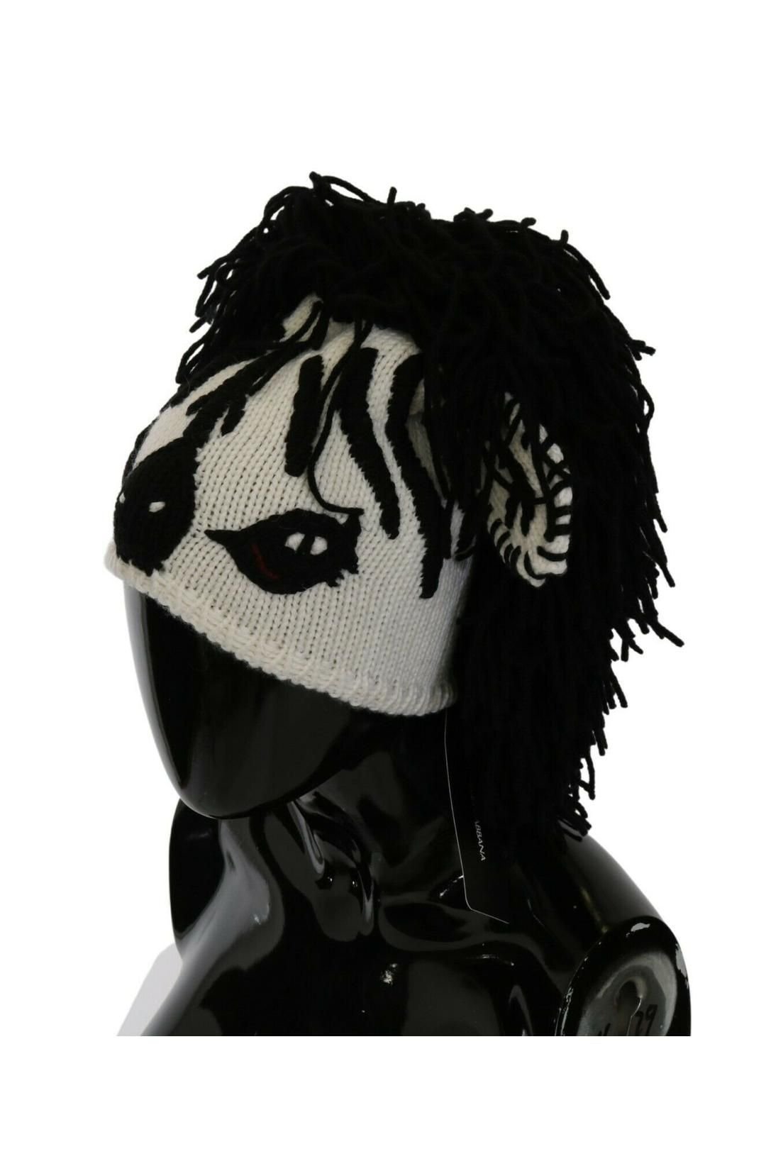 Dolce & Gabbana Dolce & Gabbana Women's Black White Knitted Cashmere Animal Design Hat in True Black - 2