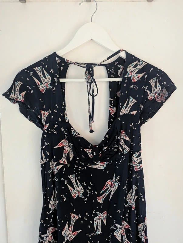 Kate Moss Rare Kate Moss for Topshop Bird Swallow Print Mini Dress 12 Indie Rockabilly
