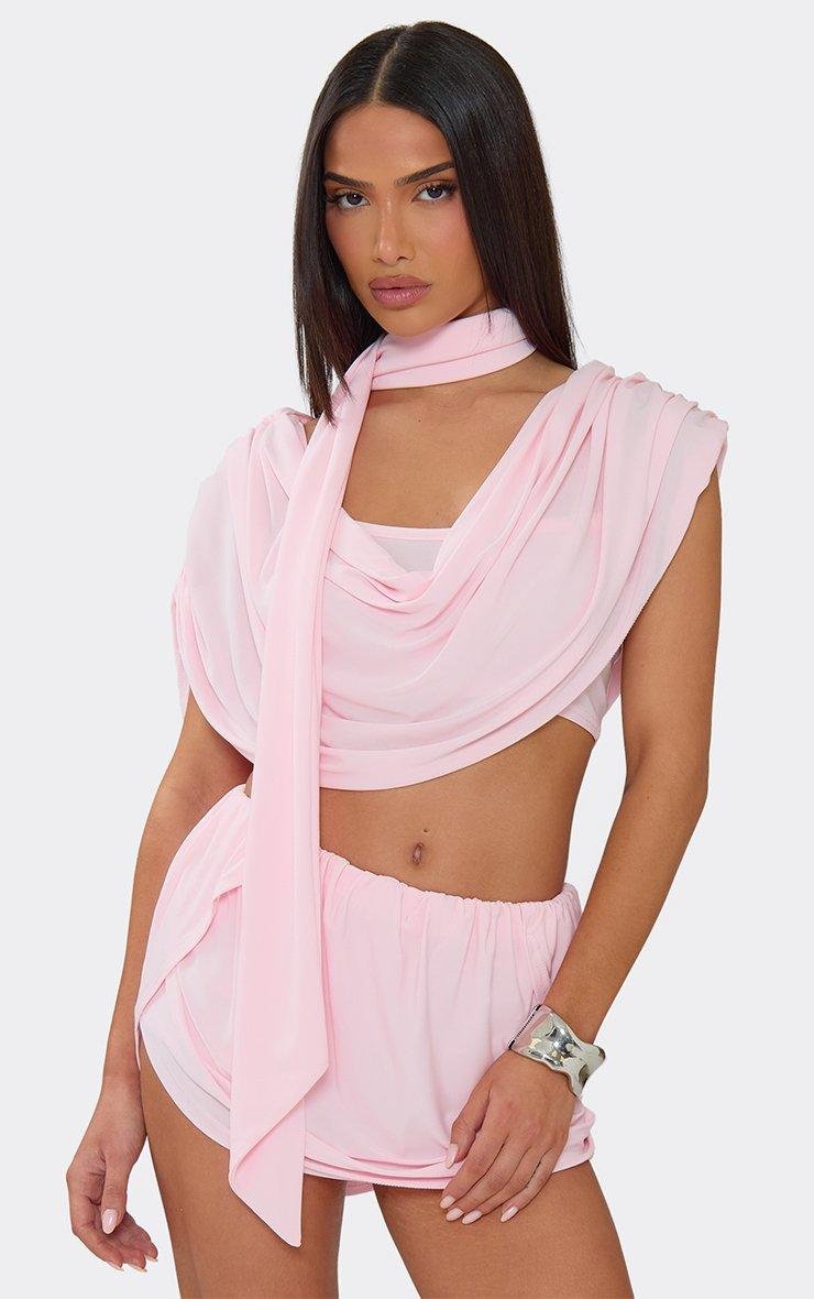 EGO Cowl Neck Draped Detail Top With Scarf In Pink, Women's Size UK 6 - 2