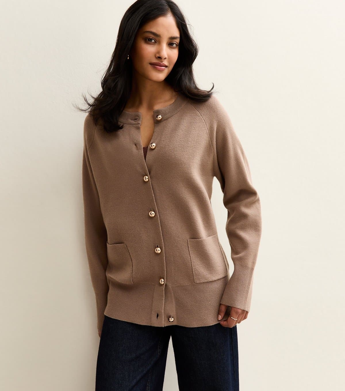 New Look Women's Mink Longline Crew Neck Cardigan New Look