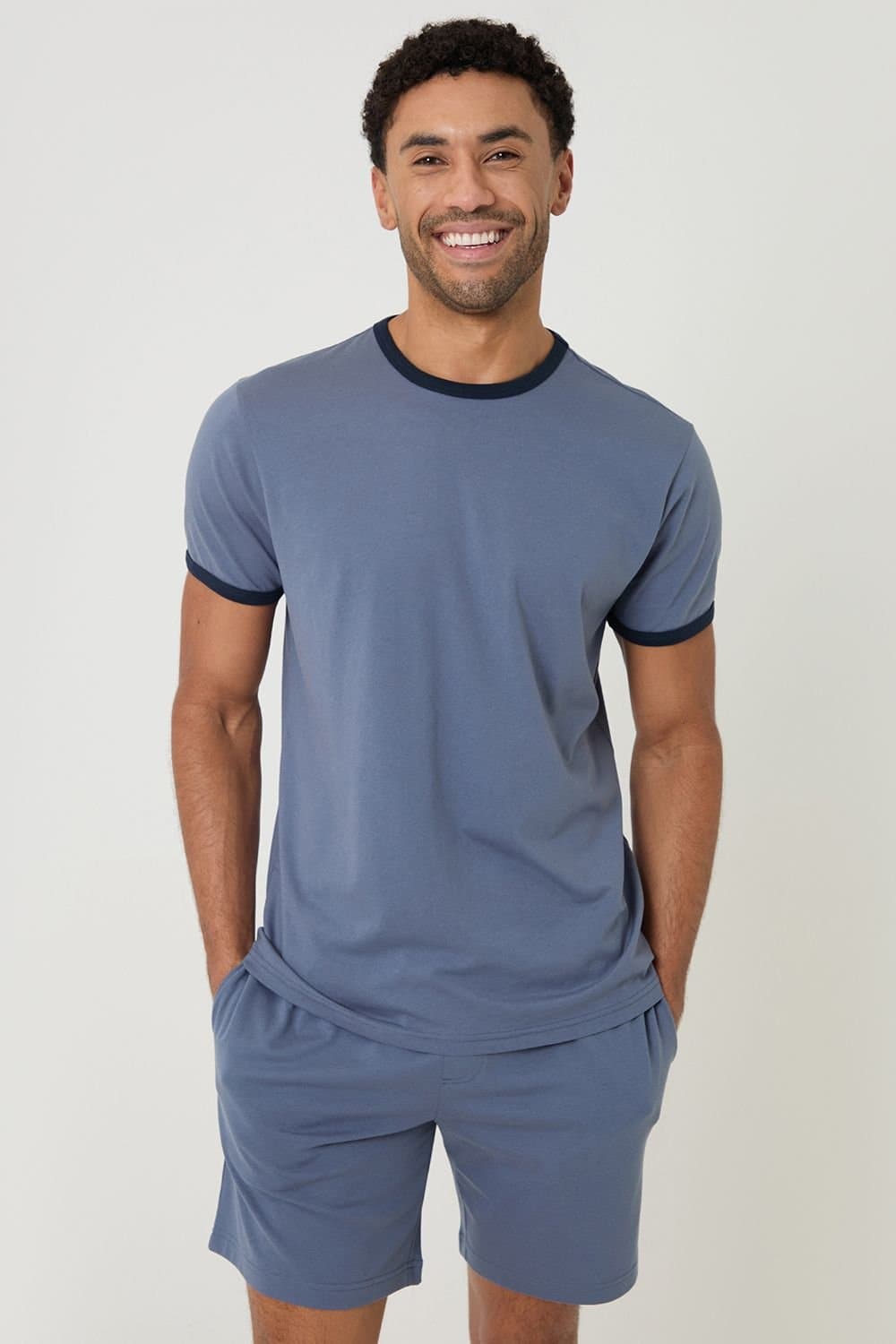 Threadbare Threadbare Men's Contrast Binding Short Lounge Set in Blue