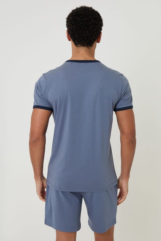 Threadbare Threadbare Men's Contrast Binding Short Lounge Set in Blue - 2