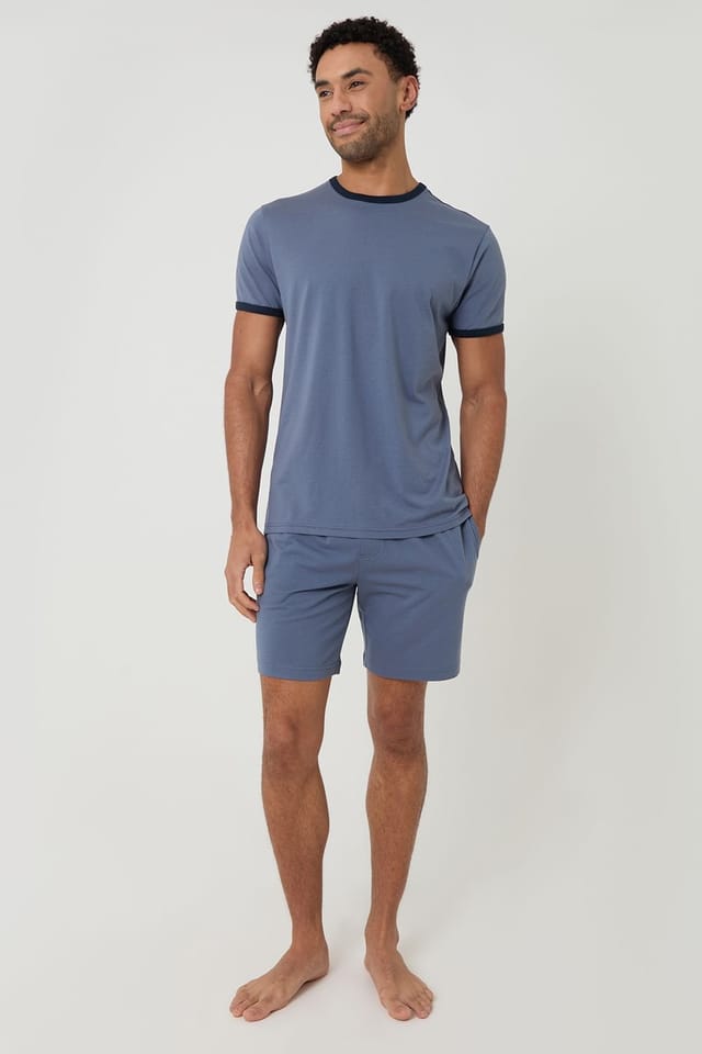 Threadbare Threadbare Men's Contrast Binding Short Lounge Set in Blue - 3