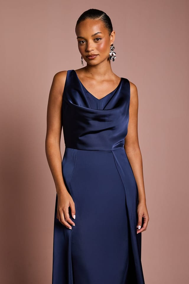Coast Coast Women's Honoured Petite Sleeveless Cowl Neck Satin Maxi Bridesmaid Dress in Navy - 2