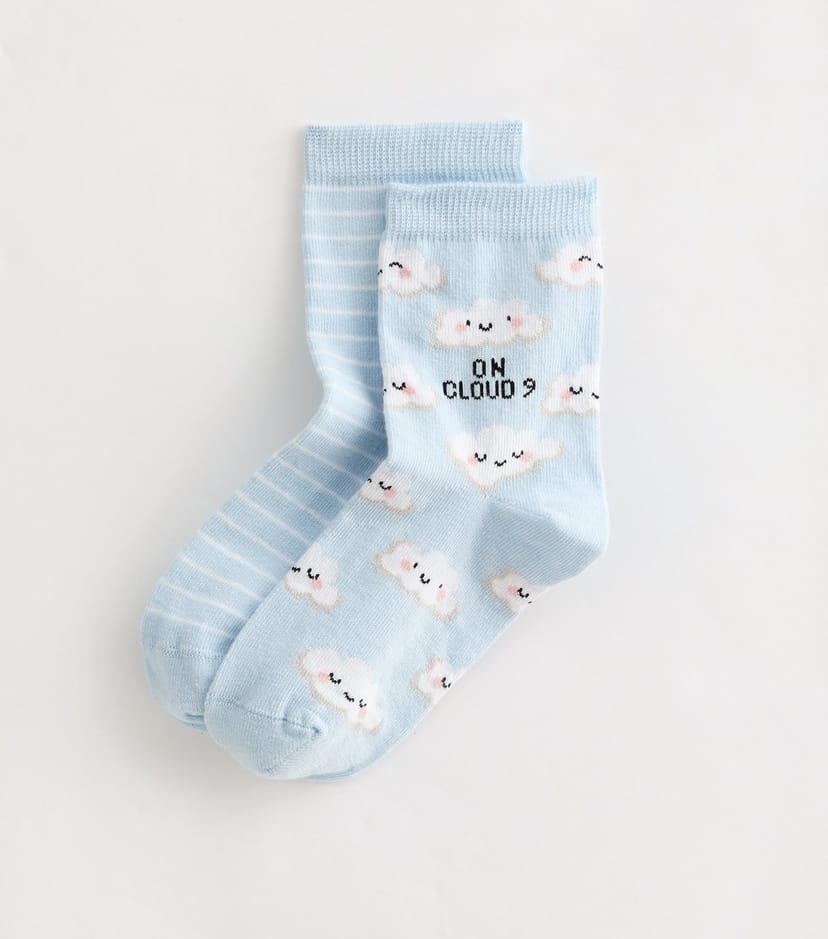 New Look Girls' Pack of 2 Light Blue On Cloud 9 Ankle Socks New Look - 1