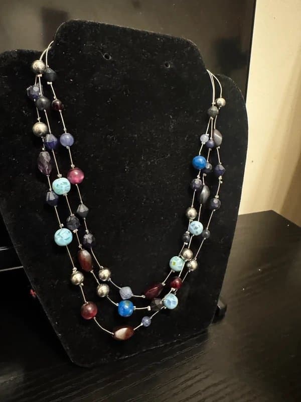 Vintage Dressing Vintage Y2K Multistrand Beaded Necklace – Multicolored Glass Beads & Silver-Tone Accents