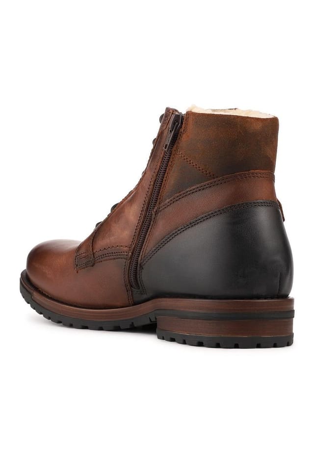 Pavers Pavers Men's Leather Fur Lined Boots With Buckle Detail in Dark Brown - 3
