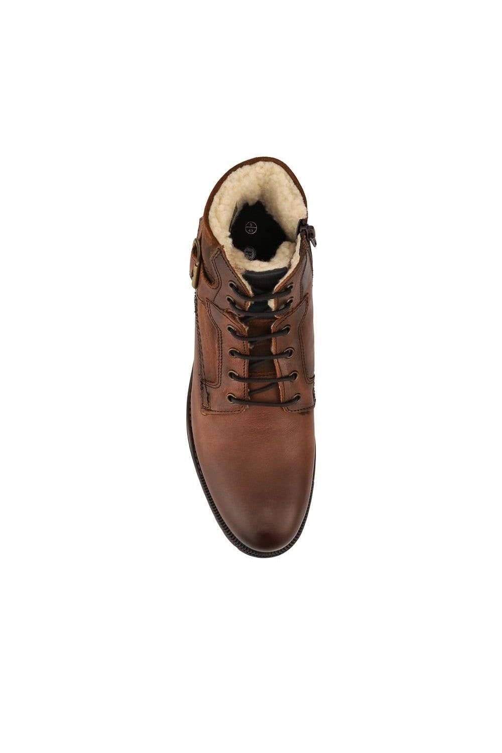 Pavers Pavers Men's Leather Fur Lined Boots With Buckle Detail in Dark Brown - 4